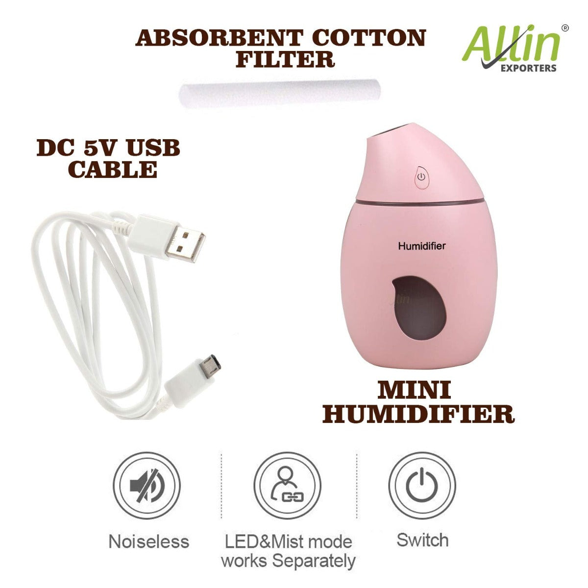 Allin Exporters EXUMHL1 160 ml Mango Design USB Mini Ultrasonic Humidifier Filter Type Auto Shut Off Portable Air Purifier with LED Light for Car, Office Cabin and Small Rooms (Random Colour)