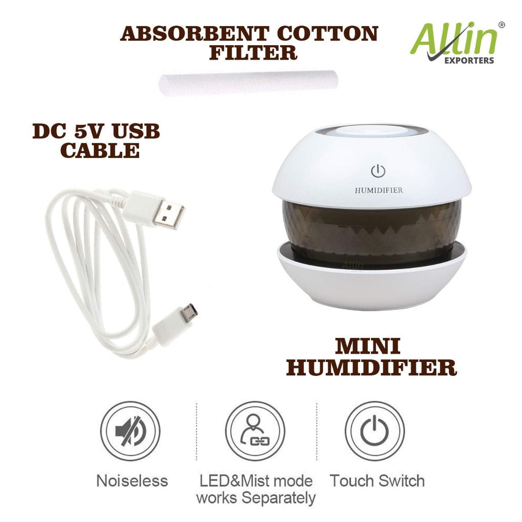 Allin Exporters EXUMHD1 150 ml Magic Diamond USB Mini Ultrasonic Humidifier Filter Type Auto Shut Off Portable Air Purifier with LED Light for Car, Office Cabin and Small Rooms (Colour May Vary)