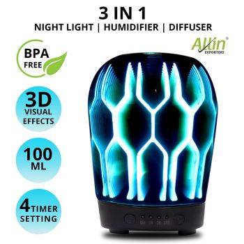 JM-256 3D Effect Ultrasonic Diffuser Air Humidifier (100ml, Golden)