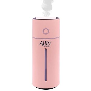 Allin Exporters Mini Ultrasonic Humidifier USB Portable Air Purifier Nano Atomization with LED Light & Filter Type for Car, Office Table, Cabin and Small Rooms (160 ml, Pink)