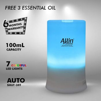 Allin Exporters DT-2109 100 ml Aroma Diffuser & Ultrasonic Humidifier with 3 Free 15ml Lavender, Peppermint and Cedarwood Oil
