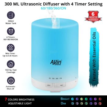 Allin Exporters DT-G03 Essential Oil Aroma Diffuser and Ultrasonic Humidifier with 3 Timer Setting & Colorful LED Lights (300 ML)