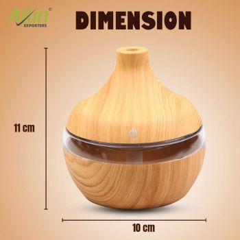 Allin Exporters PY002-LW 200 ml USB Mini Ultrasonic Humidifier Portable Essential Oil Aroma Diffuser with 3 LED Colors for Car, Office Cabin and Small Rooms (Light Wooden)