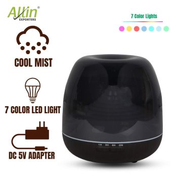 Allin Exporters 306-BW Ultrasonic Humidifier & Essential Oil Aroma Diffuser with Timer and 7 Colorful LED Light Modes (500 ml, Black Wood)