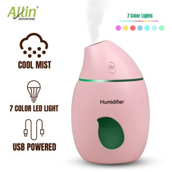 Allin Exporters EXUMHL1 160 ml Mango Design USB Mini Ultrasonic Humidifier Filter Type Auto Shut Off Portable Air Purifier with LED Light for Car, Office Cabin and Small Rooms (Random Colour)