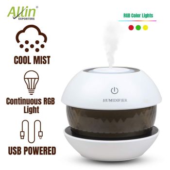 Allin Exporters EXUMHD1 150 ml Magic Diamond USB Mini Ultrasonic Humidifier Filter Type Auto Shut Off Portable Air Purifier with LED Light for Car, Office Cabin and Small Rooms (Colour May Vary)