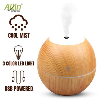 Allin Exporters PY045-LW 130 ml USB Mini Ultrasonic Humidifier Portable Essential Oil Aroma Diffuser with RGB LED Colors for Car, Office Cabin and Small Rooms
