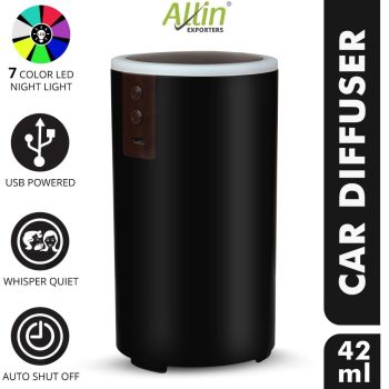 Allin Exporters USB Mini Humidifier Essential Oil Aroma Diffuser for Car, SUVs and Small Rooms Cool Mist Air Refresher with 7 LED Colors (42 ml, Random Colors)