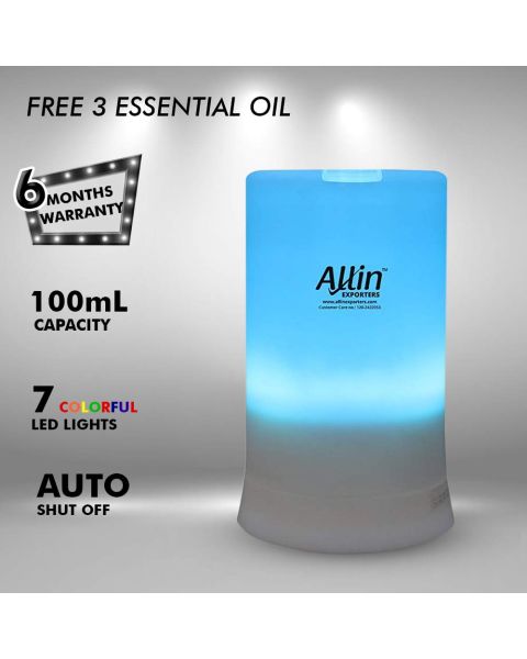 Allin Exporters DT-2109 100 ml Aroma Diffuser & Ultrasonic Humidifier with 3 Free 15ml Lavender, Peppermint and Cedarwood Oil