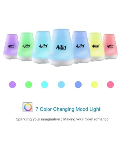 Allin Exporters Ultrasonic Diffuser Humidifier, 2 In 1 100 Ml Silent Cool Mist Electric For Use With Or Without Oils 6 Different Colored Led Lights - (DT-1508B)